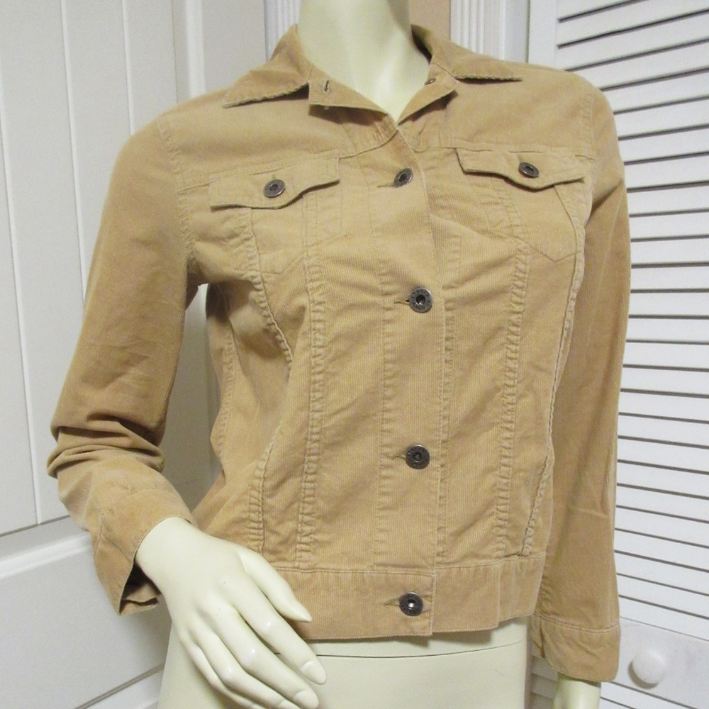 Y2K Theory Corduroy Trucker Jacket Blazer Tan S Made USA Preppy Academia Western
